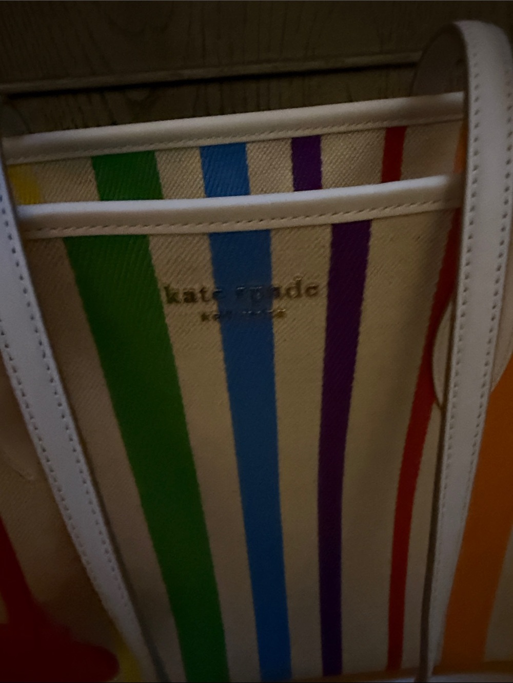 kate spade White Multicolor Rainbow Stripe Tote NWOT - Picture 3 of 12